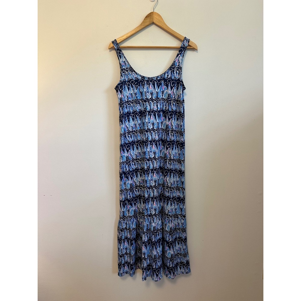 Lilly Pulitzer Navy Blue Sailboat Print Pima Cotton Tiered Maxi Dress | Size XS